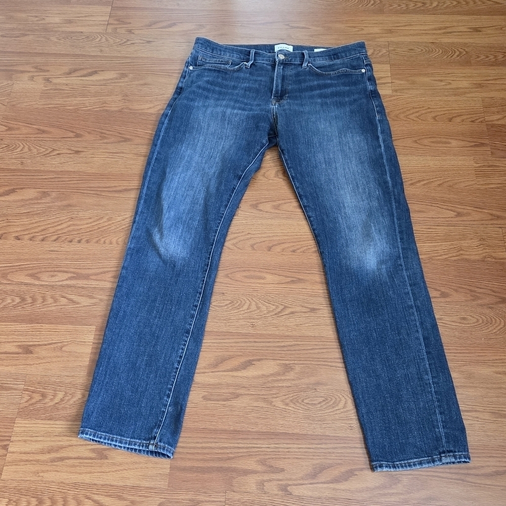 Frame Men's 36x32 Denim Blue Jeans L'Homme Slim Medium Wash Casual Cotton